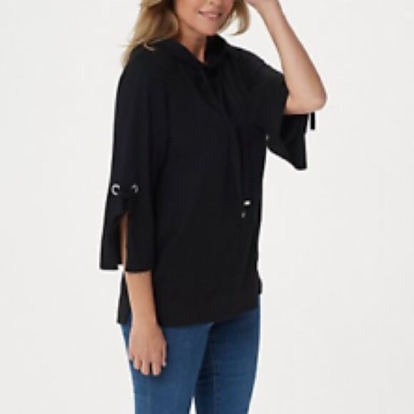 Isaac Mizrahi SOHO 3/4-Sleeve Hooded Tie Sweater - Picture 1 of 6